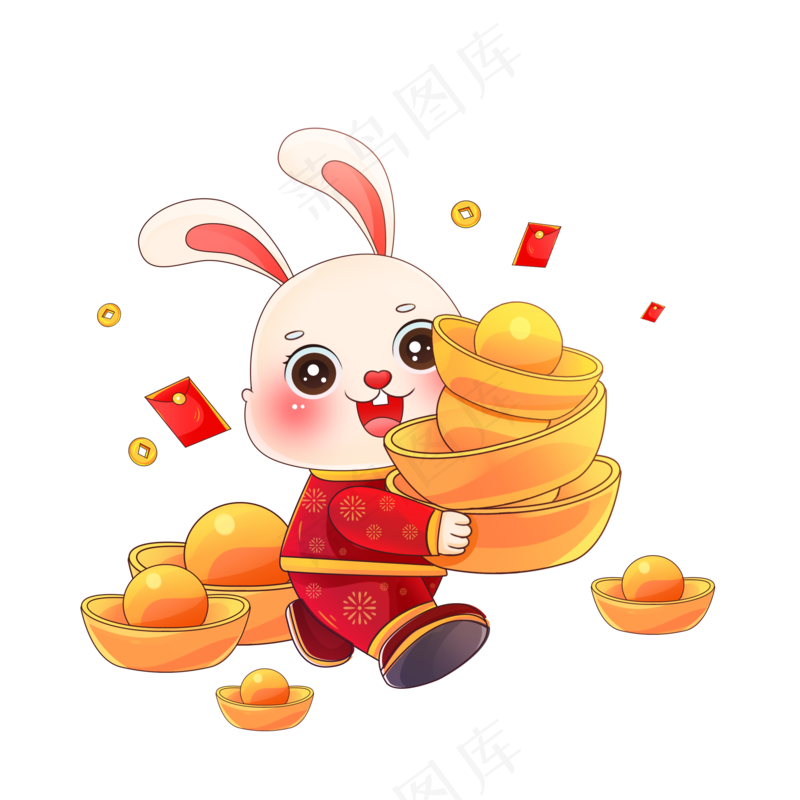 小白兔抱金元宝