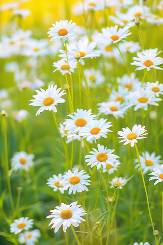 春天白色小雏菊花丛摄影图