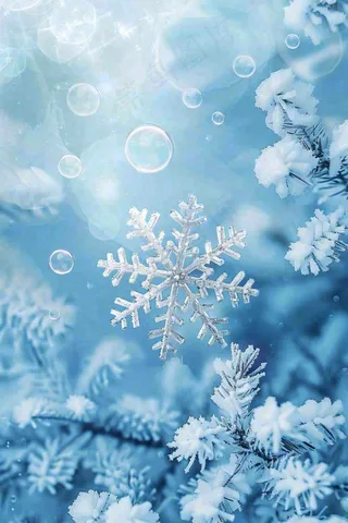 冬天松树雾凇雪花蓝白寒冷立冬冬至大雪小雪背景