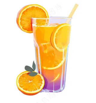 橙汁冰镇饮料水果茶卡通插画插图免抠