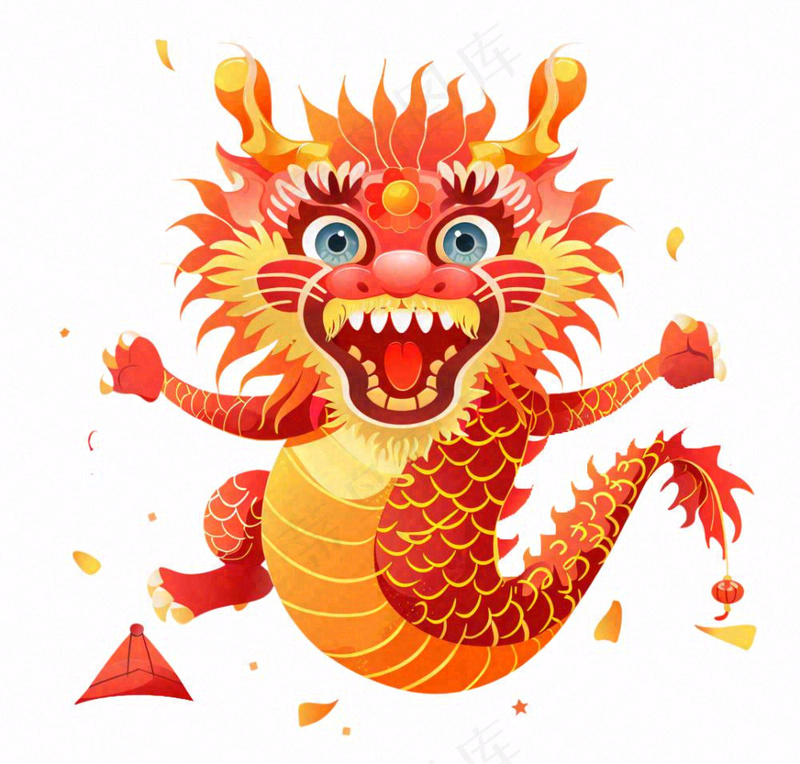 中国龙龙年红色卡通插画免抠(1072x1024)