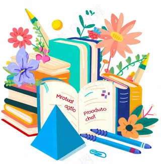 书本阅读日植物花朵学习工具卡通插画免抠