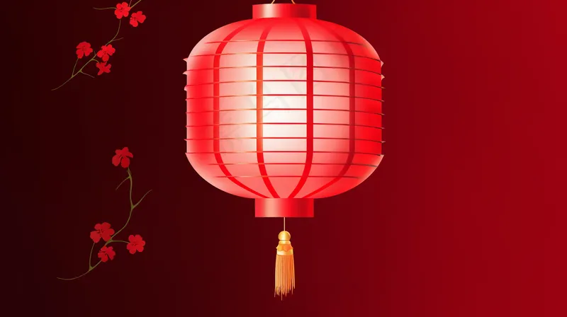 中式红灯笼折纸红色梅花背景卡通插画(4368x2448)