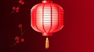 中式红灯笼折纸红色梅花背景卡通插画