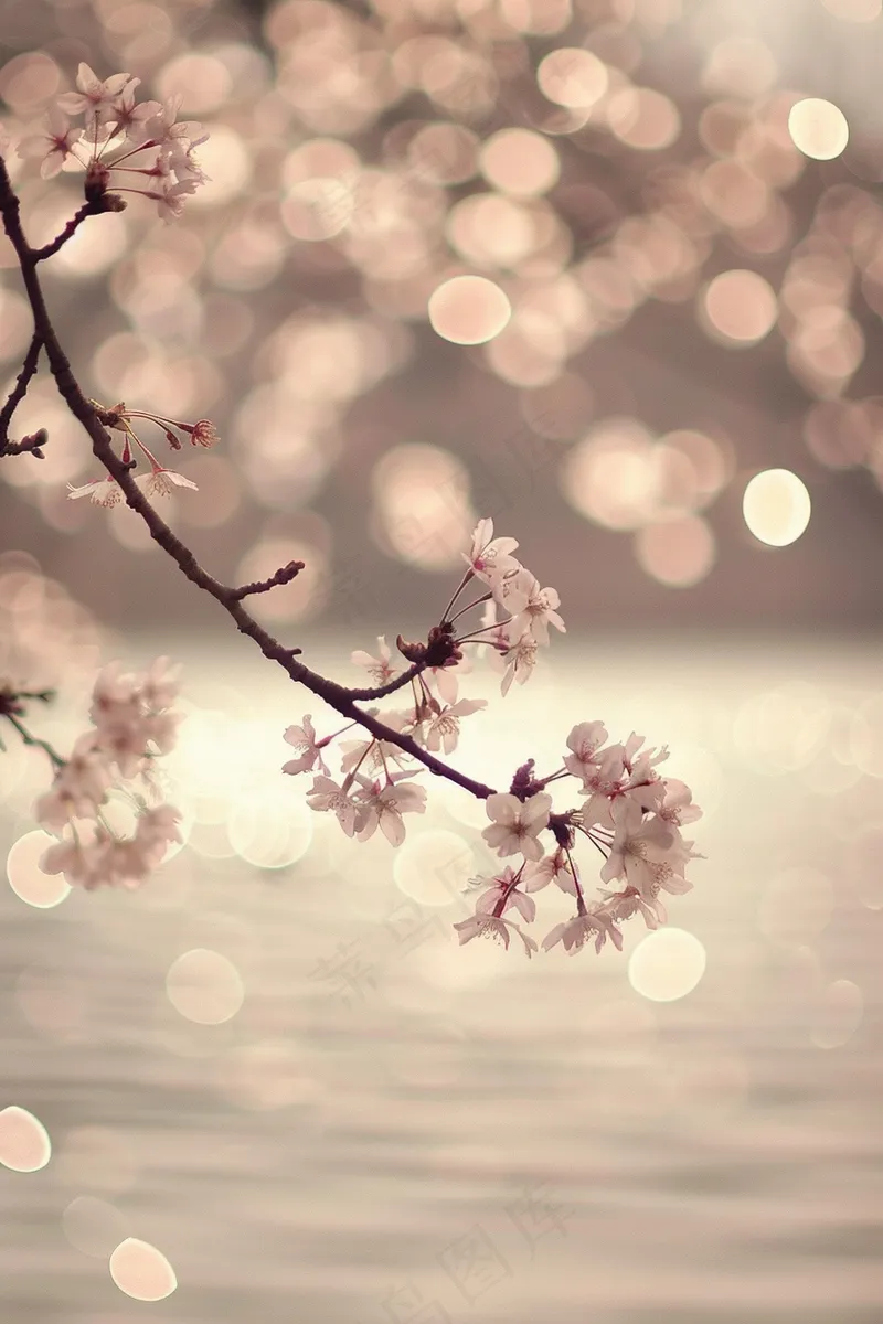 桃花湖面波光粼粼春天摄影图(2688x4032)