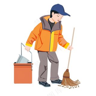 环卫工人清洁劳动人物插画免抠