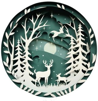 圣诞卡通剪纸麋鹿圣诞树绿色卡通免抠