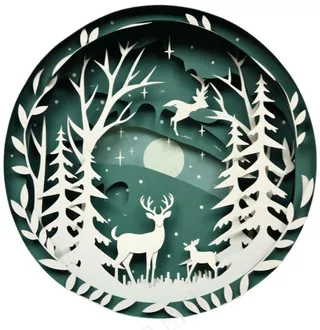 圣诞卡通剪纸麋鹿圣诞树绿色卡通免抠