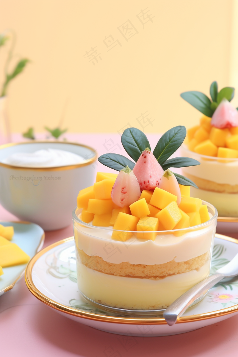 芒果慕斯蛋糕甜点下午茶摄影图