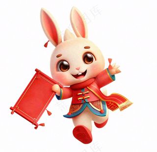 白兔兔年吉祥新年十二生肖红色喜庆卡通插画免抠