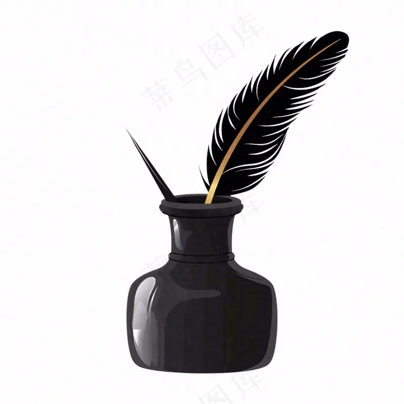 黑色羽毛墨水笔卡通插画免抠(1024x1024)