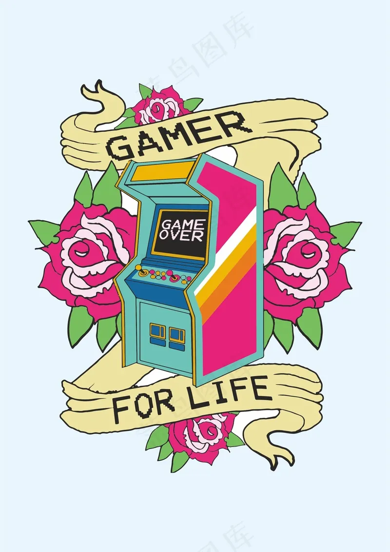 街头游戏机 大红花cdr矢量模版下载