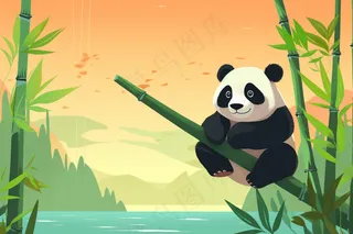 竹林大熊猫玩乐卡通插画背景