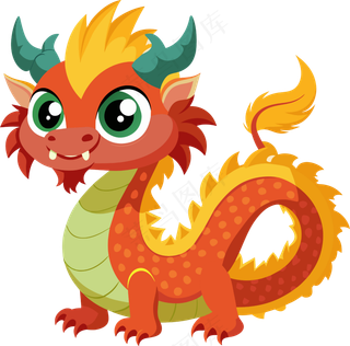 中国龙免抠素材透明可爱红色