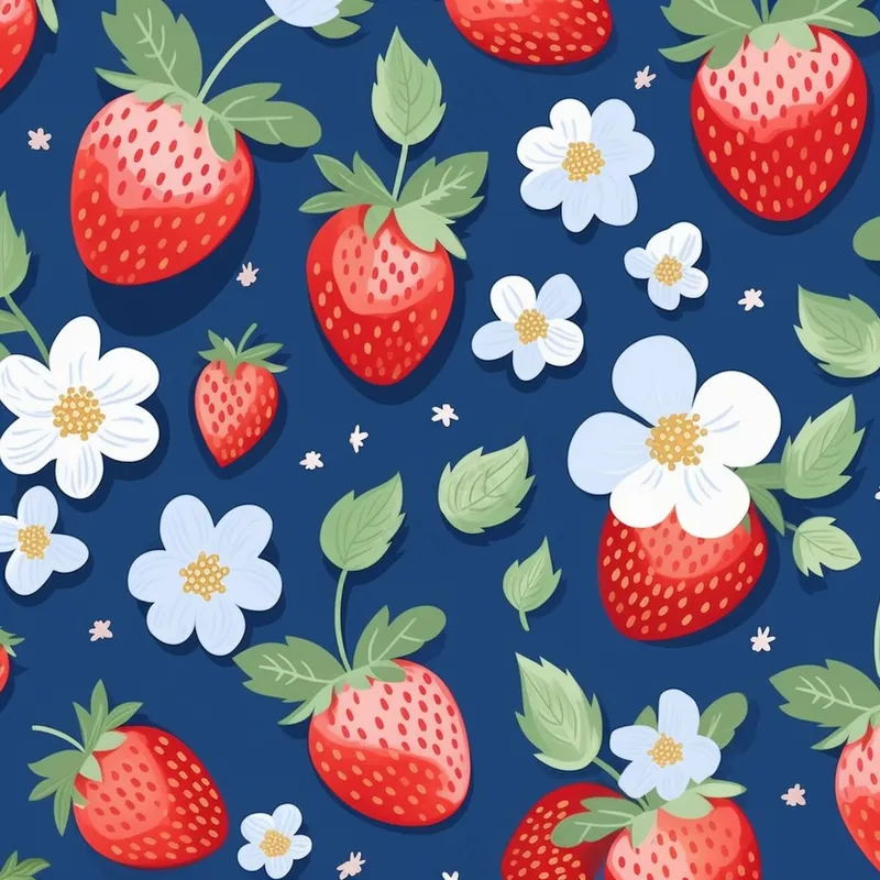 草莓花朵可爱卡通插图壁纸背景(3072x3072)