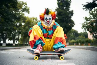 坐着滑板上的小丑愚人摄影图