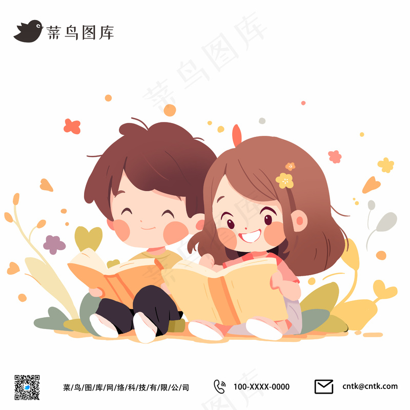 唯美清新开学季女生看书插画psd模版下载