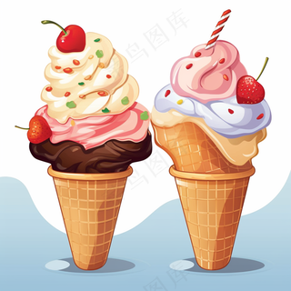 夏日冰淇淋水果可爱卡通插画背景
