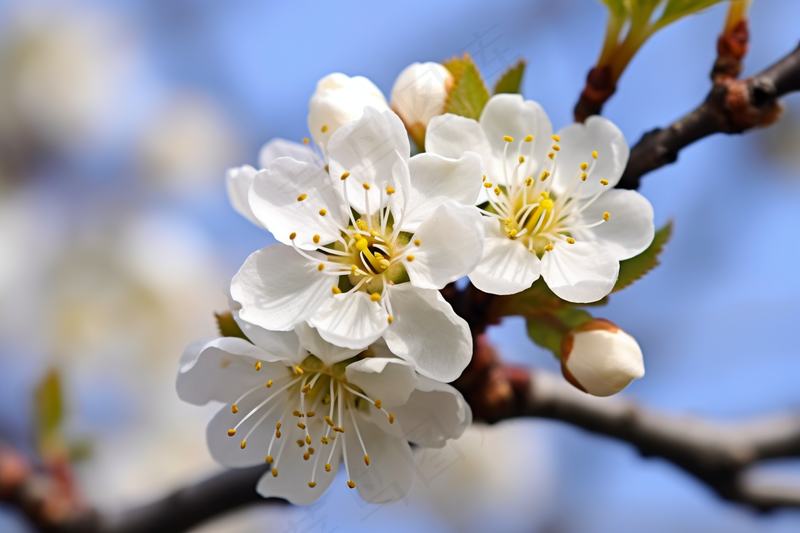 白梅冬季李子花梨花春天树枝抽新芽摄影图