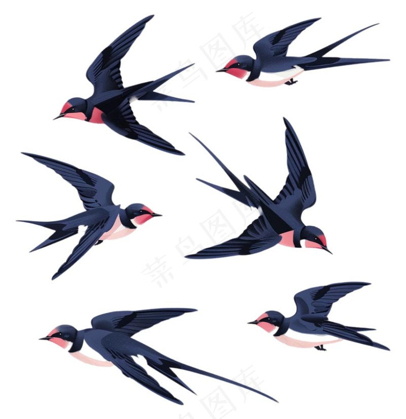 大雁燕子春天鸟元素卡通插画免抠