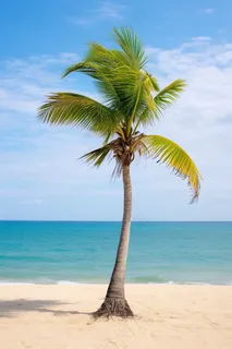 夏日沙滩海边椰树摄影图