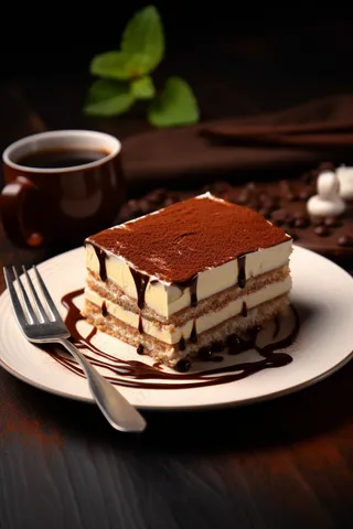 提拉米苏蛋糕可可粉蛋糕下午茶美食甜点摄影图