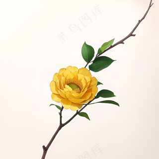 白色黄色手绘新中式风格花植物173