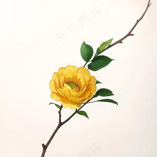白色黄色手绘新中式风格花植物173