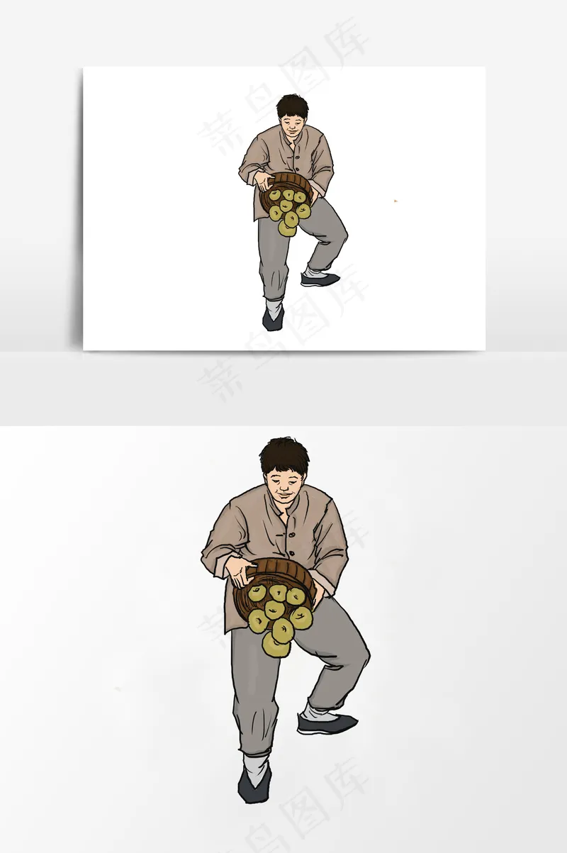 插画丨国风人物丨劳动者009丨PPT插图psd模版下载