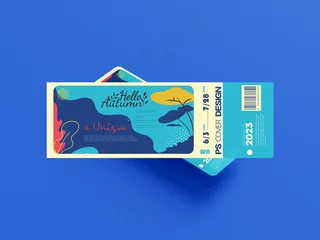 蓝色背景长方形可撕门票样机17