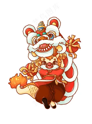新年舞狮艺术平面气氛贴图免扣