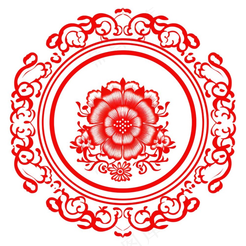 中式红色圆形贴纸窗花插画免抠(1024x1024)