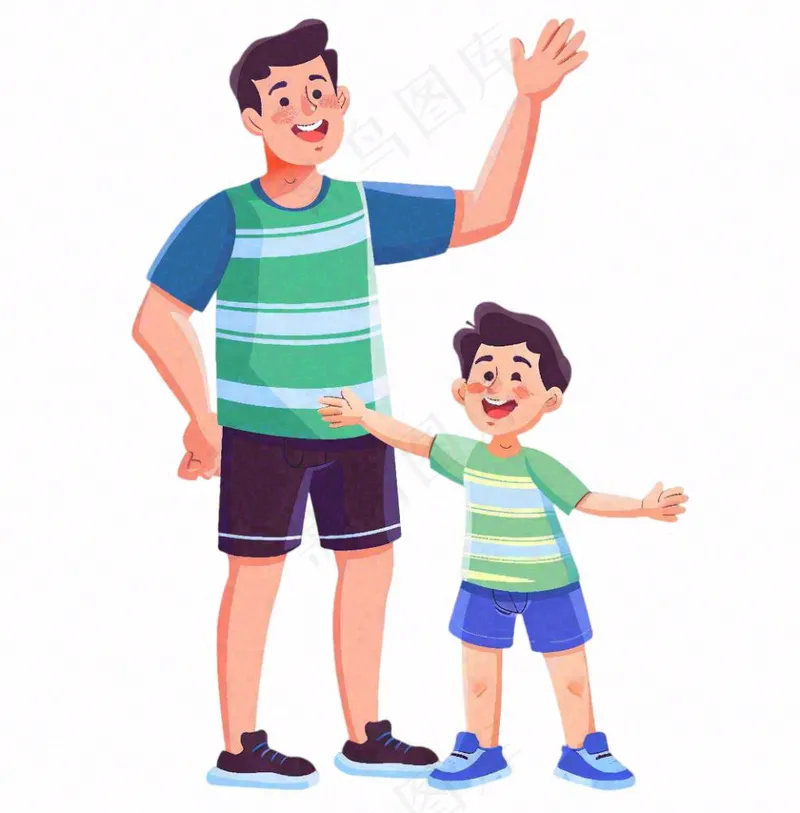 一对父子爸爸儿子父亲节人物卡通插画免抠(1024x1040)