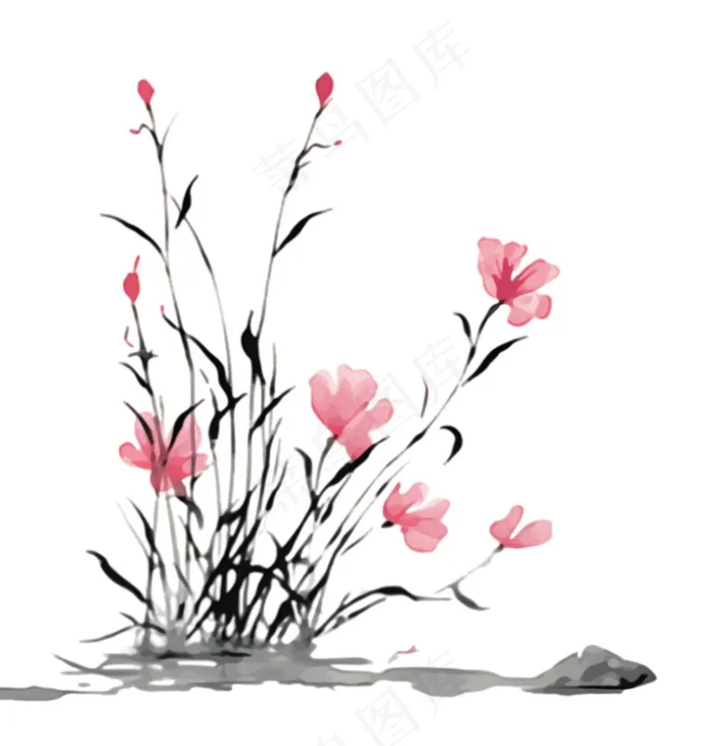 彩色手绘水墨风中国风兰花植物插画免抠(1024x1056)