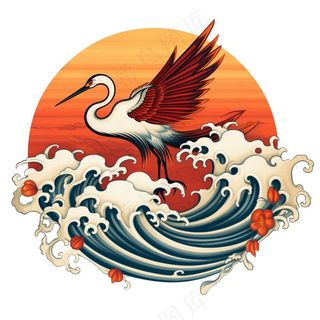 国潮仙鹤国风圆形插画免抠