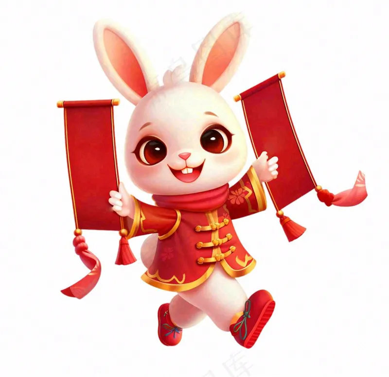 白兔兔年吉祥新年十二生肖红色喜庆卡通插画免抠(1056x1024)