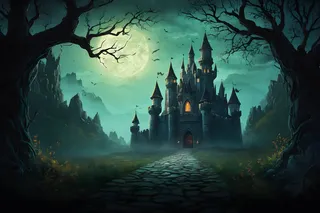 万圣节古堡背景图插画图片