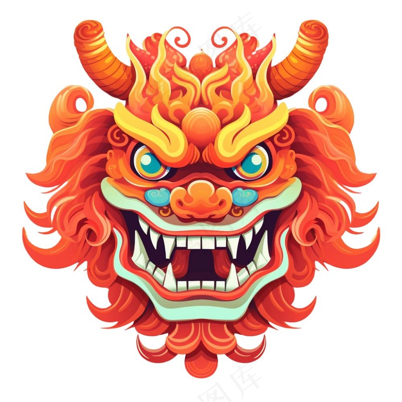 龙龙头红色新年龙年卡通插画免抠(1024x1024)