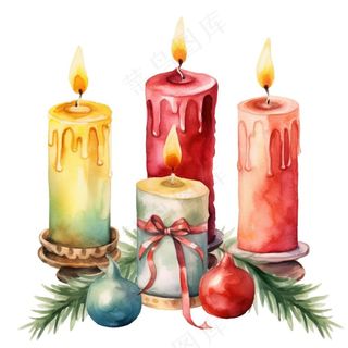 节日装饰蜡烛圣诞水彩手绘插画免抠