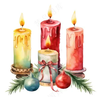 节日装饰蜡烛圣诞水彩手绘插画免抠