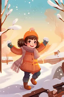 暖冬可爱女孩插画