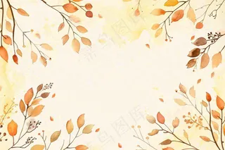 秋天植物黄叶唯美背景 立秋秋分水彩插画