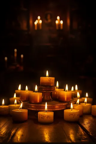 白色蜡烛长明灯祈福摄影图