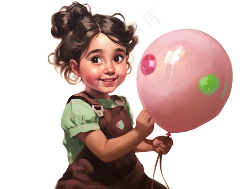 女孩那种气球开心卡通插画免抠