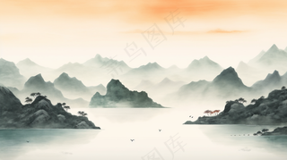 中国山水水墨画插画背景