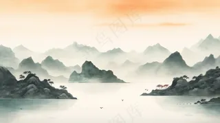 中国山水水墨画插画背景