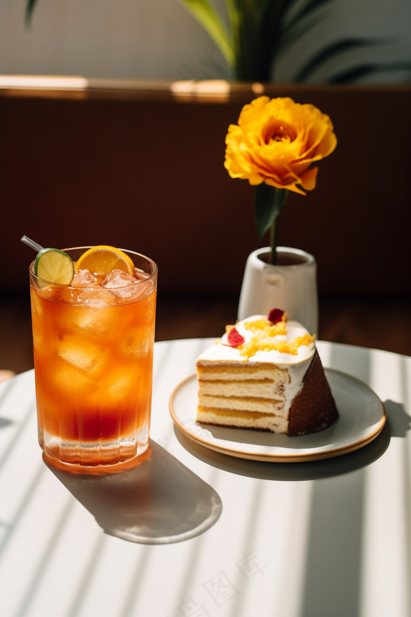 蛋糕奶茶下午茶阳光光影摄影图