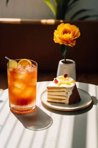 蛋糕奶茶下午茶阳光光影摄影图