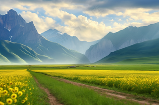 新疆春天草原风光大自然风景摄影图