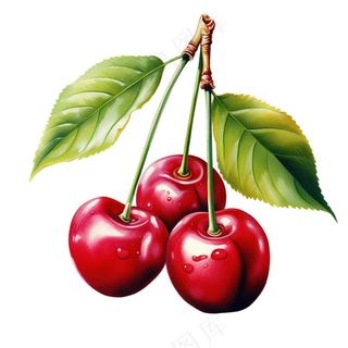 樱桃水果手绘插画插图元素免抠